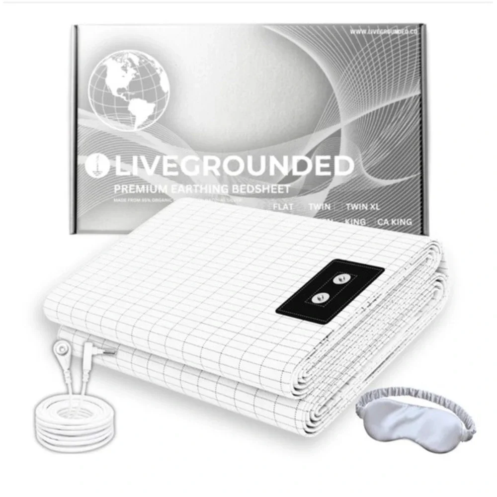 Grounding Earthing Fitted Sheet +15ft Cord 95% Organic Cotton 5% Silver KING 18